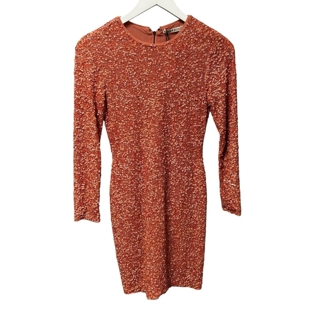 Alice + Olivia Rose Delora Sequin Embellished Long Sleeve Mini Dress Womens 2